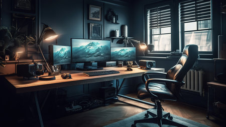 Modern and Inviting Home Office Workspace Interior. Generative AIの素材