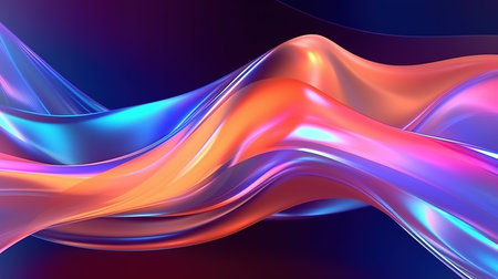 Vibrant Neon Holographic Twisted Wave in Motion. Generative AIの素材