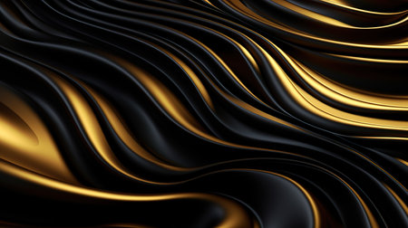 A Black and Gold Wavy Shiny Abstract Background. Generative AIの素材