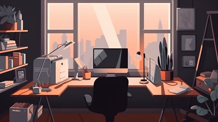 Modern and Inviting Home Office Workspace Interior. Generative AIの素材