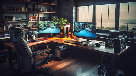 Modern and Inviting Home Office Workspace Interior. Generative AIの素材