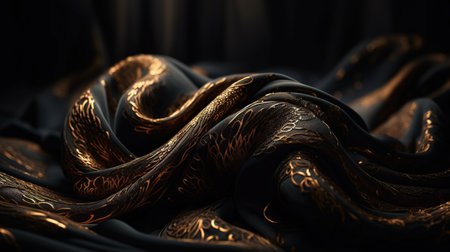 Black and Gold Fabric in Wavy Bokeh Abstract Background. Generative AIの素材
