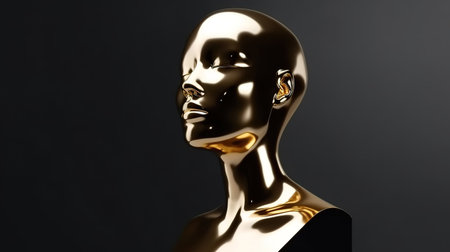Minimalistic Female Mannequin Head in Gold and Black. Generative AIの素材