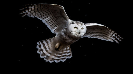 A Snowy Owl Soaring Through the Starry Night. Generative AIの素材