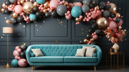 Decorative Balloon Cluster Against Textured Backdropの素材