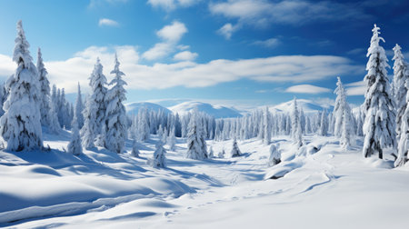 Breathtaking Winter Wonderland with Frosty Trees and Streamの素材