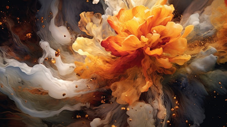 Golden Blooms Emerging from Ethereal Fluidic Landscapeの素材
