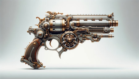 Intricate Steampunk Gun with Detailed Mechanical Designの素材