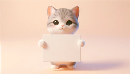 A Cute Cat Holding a Blank Signの素材