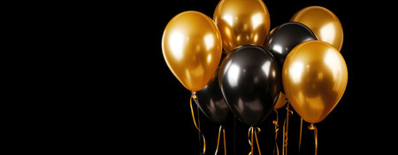 Golden and Black Balloons: Elegance in Celebration Decorの素材