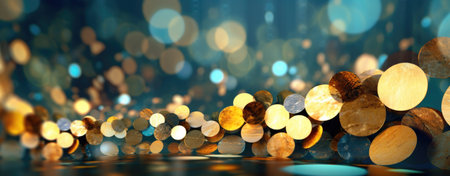 Golden Sparkles and Blue Glitter Bokeh Abstract Backgroundの素材