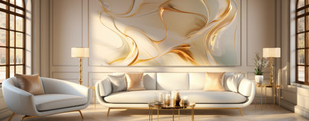 Modern Luxurious Living Room with Stylish Sofa and Artの素材