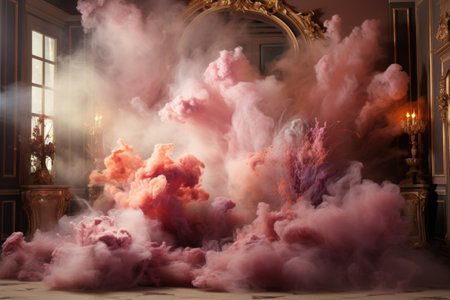 Dramatic Pink Smoke Cloud Inside Luxurious Gilded Roomの素材