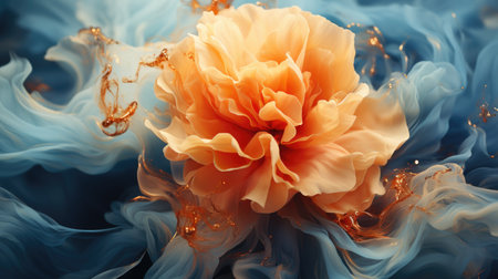 Surreal Orange Bloom Floating Amidst Ethereal Blue Wavesの素材
