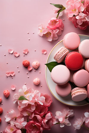 Valentine's Day Treats: Pink Macarons and Spring Blossomsの素材