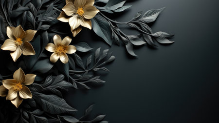 Luxurious Golden Floral Design on Elegant Black Backgroundの素材