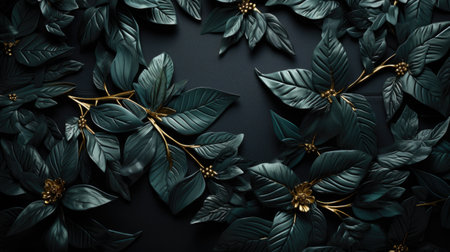 Monochromatic Botanical Texture, Elegance in Dark Leaf Designの素材