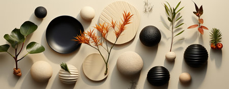 Modern Home Decor With Plants and Abstract Shapes.の素材