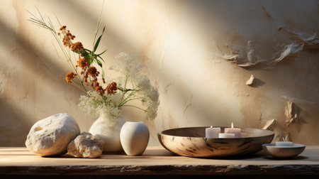 Zen-Inspired Decor with Vases and Wooden Elementsの素材