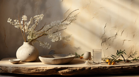 Zen-Inspired Decor with Vases and Wooden Elementsの素材