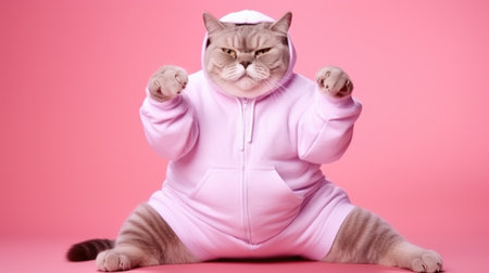 Chunky Cat in Pink Tracksuit Poses for Sporty Funの素材