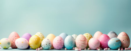 Colorful Pastel Easter Eggs Artistically Arranged for Festive Celebration.の素材