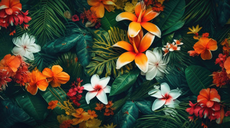 Tropical Flower Assortment with Lush Foliage Vibrant Decor.の素材