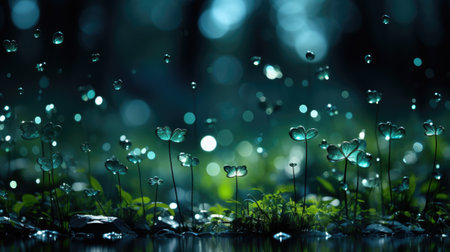 Emerald Clovers and Dew Drops on St. Patrick's Day.の素材