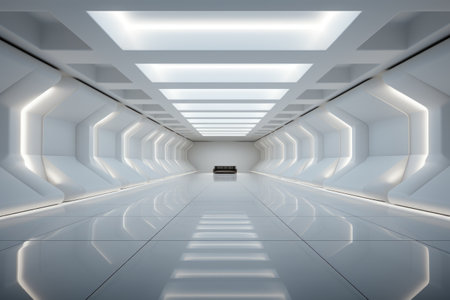 Modern Minimalist White Gallery Space with Ambient Lighting.の素材