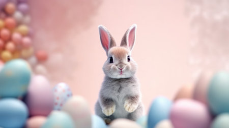 Adorable Bunny Among Pastel Easter Eggs Festive Spring.の素材