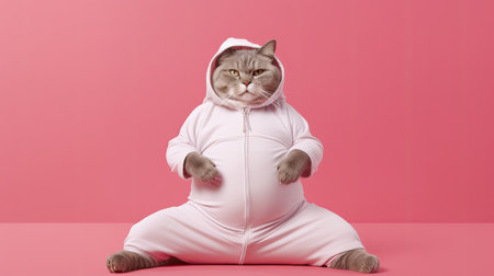 Cat in Yoga Pose Wearing Hoodie Practicing Mindfulnessの素材