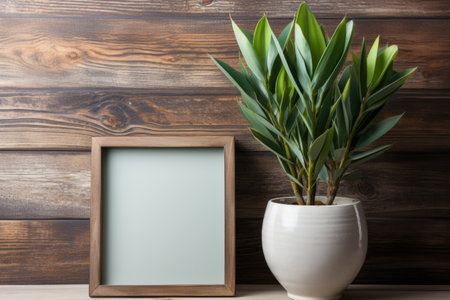 White Frame Mockup with Green Plant in Ceramic Vase Decorの素材