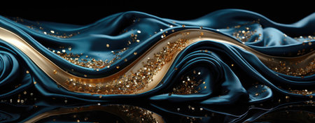 Elegant Blue Satin Draped with Golden Sparkles Luxurious Designの素材