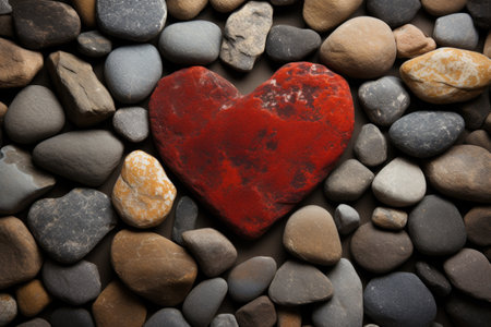Red Heart Contrast Against Black Pebbles, Valentine's Theme.の素材