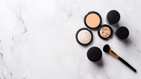 Top View of Cosmetic Powder and Brushes with Copy Spaceの素材