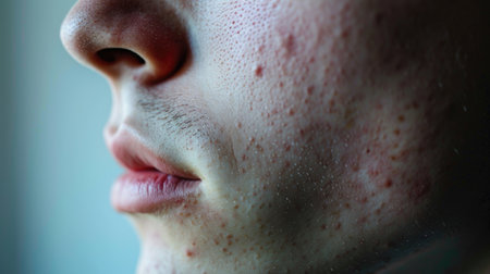 Close-Up of Male Skin Showing Acne and Complexion Detailsの素材