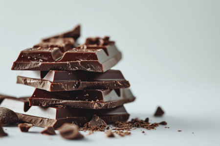 Stacked Dark Chocolate Pieces with Rich Cocoa Powderの素材