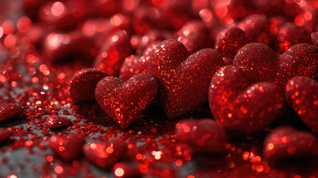 Sparkling Red Hearts Symbolizing Love and Valentine's Dayの素材