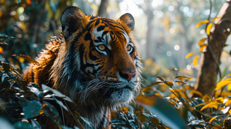 Majestic Tiger Staring Intently in Forestの素材
