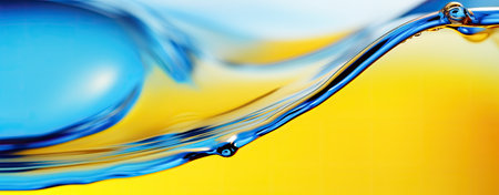 A close-up of a smooth blue water flow with a vivid yellow backdropの素材