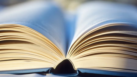 The soft light highlights the open pages of a book, inviting readers into a world of knowledge and imagination.の素材