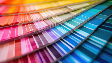 An expansive color fan showcases a smooth gradient transition from warm reds to cool blues.の素材