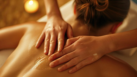 A back massage in a spa setting focusing on relaxation and therapeutic wellnessの素材