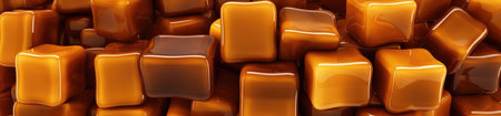 A luscious banner background featuring an assortment of glossy caramel candies, tempting and rich in color.の素材