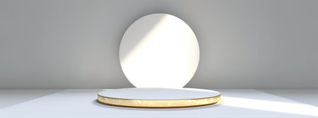 Modern circular podium with elegant ambient backlighting, creating a soft, inviting display space.の素材