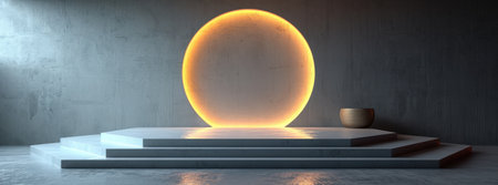 A contemporary interior design featuring a stylish podium with warm ambient lightingの素材