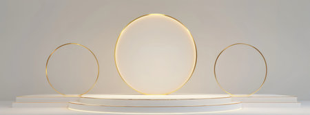 Modern circular podium with elegant ambient backlighting, creating a soft, inviting display space.の素材