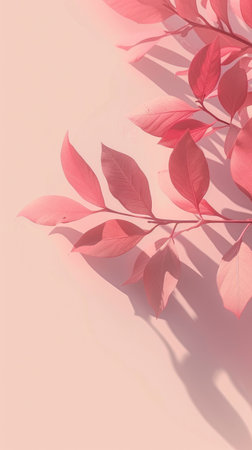 A minimalist branch of leaves artfully tinted in pastel pink hues.の素材