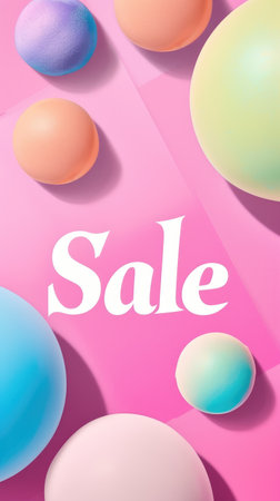 A whimsical sale sign surrounded by pastel balloons on a vibrant pink backdrop, symbolizing festive discounts and promotions.の素材