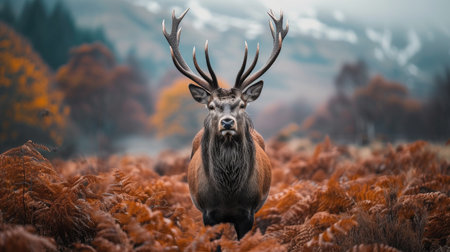 A regal stag poses before a mountainous landscape. A.I.の素材